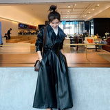 Johnature New PU Leather Long Turn-down Colalr Coats And Jackets Women 2021 Autumn Winter Solid Color Loose Female Coats