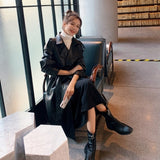 Johnature New PU Leather Long Turn-down Colalr Coats And Jackets Women 2021 Autumn Winter Solid Color Loose Female Coats