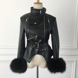 real leather jacket New women s winter stand collar versatile slim fit wool Sleeve Black plush fur short for women