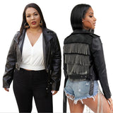 High Street Women Coll Solid PU Leather Jacket 2020 Autumn Chic Design Lady's Turn-Down Collar Full Sleeve Tassels Zipper Coats