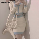 Fashion BM Girl Knitted 2 Piece Sets Women 2021 New Spring Sexy Deep V Neck Cardigan Sweater&Mini Skirt Suits Chic 2pc Outfits