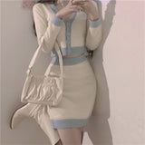 Fashion BM Girl Knitted 2 Piece Sets Women 2021 New Spring Sexy Deep V Neck Cardigan Sweater&Mini Skirt Suits Chic 2pc Outfits