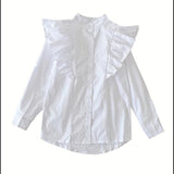 Fashion Two Piece Dress Sets Women Stand Collar Ruffled White Shirts&Mini Pencil Skirt Sets 2pc Outfits Sexy Chic Dress Suits
