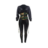Two Piece Set Hooded Sexy Night Club Deep V Neck Top Pants Women Jacket Stitch Suit Clothing 2 Piece Set Clubwear Cute Outfits
