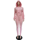 Hooded Tracksuit Two Piece Set Velvet Sexy Crop Top Jacket Suit Pants Women 2 Piece Set Cute Outfits Lounge Stretch Sweatshirt