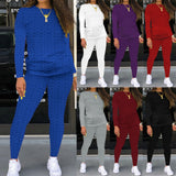 Fashion Women Yoga Set Solid Sportswear Suit 2PC Tracksuit Long Sleeve Sets Matching Elastic Waist Gray Brown Joggers Outfit