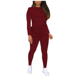 Fashion Women Yoga Set Solid Sportswear Suit 2PC Tracksuit Long Sleeve Sets Matching Elastic Waist Gray Brown Joggers Outfit