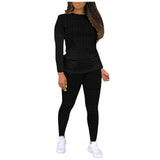 Fashion Women Yoga Set Solid Sportswear Suit 2PC Tracksuit Long Sleeve Sets Matching Elastic Waist Gray Brown Joggers Outfit