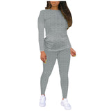Fashion Women Yoga Set Solid Sportswear Suit 2PC Tracksuit Long Sleeve Sets Matching Elastic Waist Gray Brown Joggers Outfit