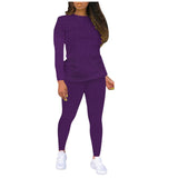 Fashion Women Yoga Set Solid Sportswear Suit 2PC Tracksuit Long Sleeve Sets Matching Elastic Waist Gray Brown Joggers Outfit