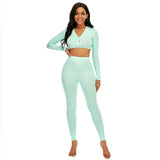 Women Long Sleeve V-Neck Crop Top Pants Sweatsuit Jogger Suits Winter 2PC Sets Pajamas Tracksuit Casual solid Butt  Sportswear