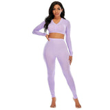 Women Long Sleeve V-Neck Crop Top Pants Sweatsuit Jogger Suits Winter 2PC Sets Pajamas Tracksuit Casual solid Butt  Sportswear