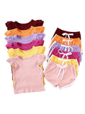 Summer Infant Baby Girls Boys Clothes Sets Ruffles Short Sleeve Pullover T Shirts Shorts Solid Outfits 2020 New