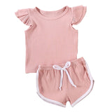Summer Infant Baby Girls Boys Clothes Sets Ruffles Short Sleeve Pullover T Shirts Shorts Solid Outfits 2020 New