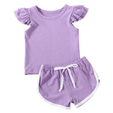 Summer Infant Baby Girls Boys Clothes Sets Ruffles Short Sleeve Pullover T Shirts Shorts Solid Outfits 2020 New