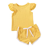 Summer Infant Baby Girls Boys Clothes Sets Ruffles Short Sleeve Pullover T Shirts Shorts Solid Outfits 2020 New