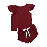 Summer Infant Baby Girls Boys Clothes Sets Ruffles Short Sleeve Pullover T Shirts Shorts Solid Outfits 2020 New