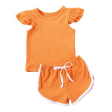 Summer Infant Baby Girls Boys Clothes Sets Ruffles Short Sleeve Pullover T Shirts Shorts Solid Outfits 2020 New