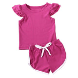 Summer Infant Baby Girls Boys Clothes Sets Ruffles Short Sleeve Pullover T Shirts Shorts Solid Outfits 2020 New