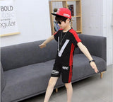 Big Boy Short Sleeve T Shirt+short Pant 2pc Sport Sets Summer Children's Clothing Kids New Summer Boys Clothes Suits 4-13 Ages