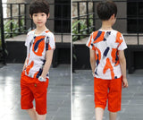 Big Boy Short Sleeve T Shirt+short Pant 2pc Sport Sets Summer Children's Clothing Kids New Summer Boys Clothes Suits 4-13 Ages