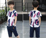 Big Boy Short Sleeve T Shirt+short Pant 2pc Sport Sets Summer Children's Clothing Kids New Summer Boys Clothes Suits 4-13 Ages
