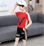 Big Boy Short Sleeve T Shirt+short Pant 2pc Sport Sets Summer Children's Clothing Kids New Summer Boys Clothes Suits 4-13 Ages