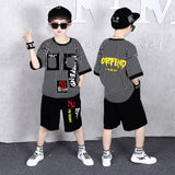 Big Boy Short Sleeve Striped T Shirt + shorts 2pc Sport Sets Summer Children's Clothing Kids New Summer Boys Clothes Suits 3-13Y