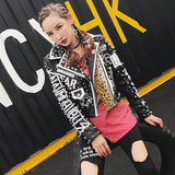 TREND-Setter 2017 Autumn Fashion Rivet Leather Jacket For Women Punk Style Leopard Letters Printing Rock Motorcycle Streetwear
