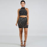 Sexy Club Outfits TWO PIECE SET Mini Skirt Crop Top Rhinestone Embellished Twin Suit Matching Celebrity Evening Party Summer 2pc
