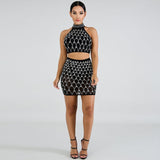 Sexy Club Outfits TWO PIECE SET Mini Skirt Crop Top Rhinestone Embellished Twin Suit Matching Celebrity Evening Party Summer 2pc